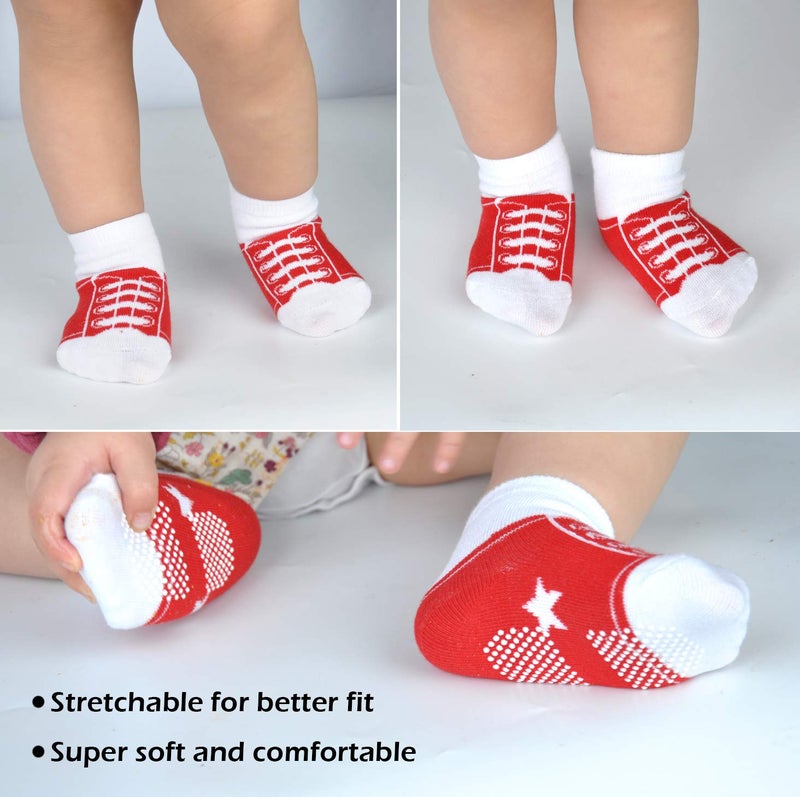 EPEIUS Unisex Baby Girls Boys Non-Slip Socks Like Shoes 12-36 Months (Set of 6),Black/White/Blue/Yellow/Brown/Green - Image 3
